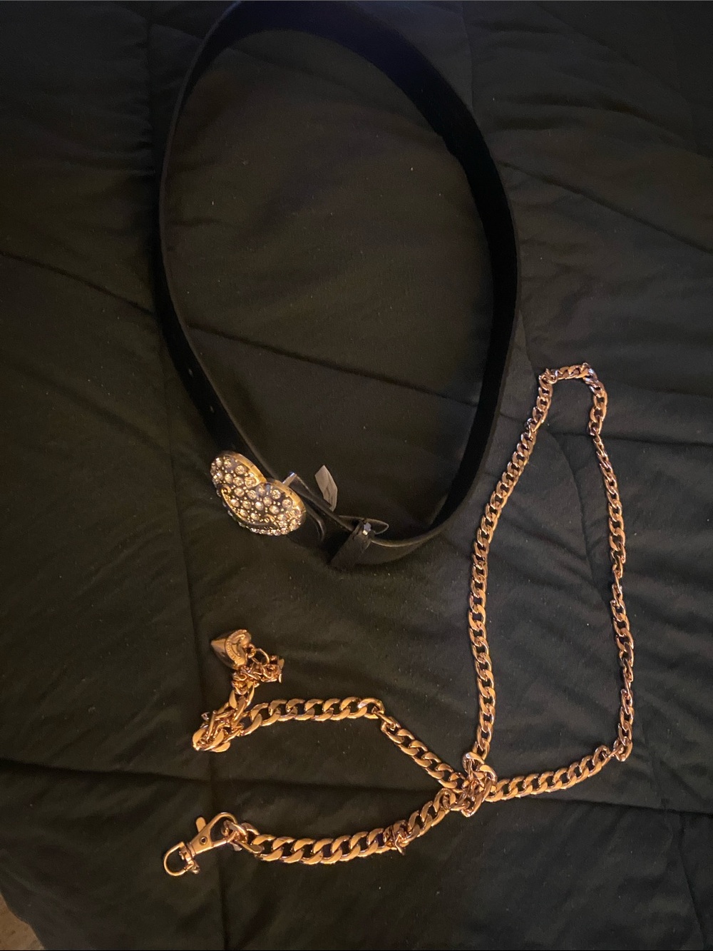 Juicy Couture Black Necklace with Gold Heart and Crystal Accents